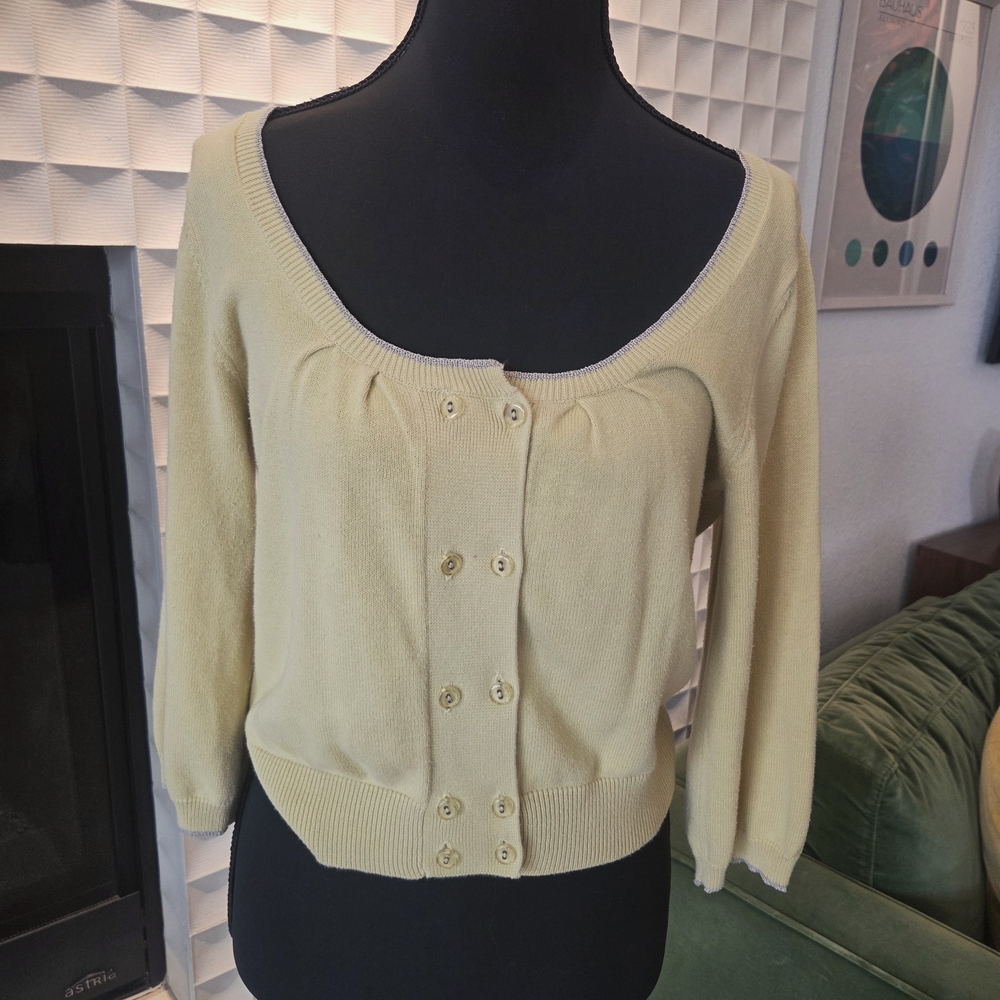 Anthropologie Guinevere Yellow with Silver Button Women's Cardigan Sweater- M